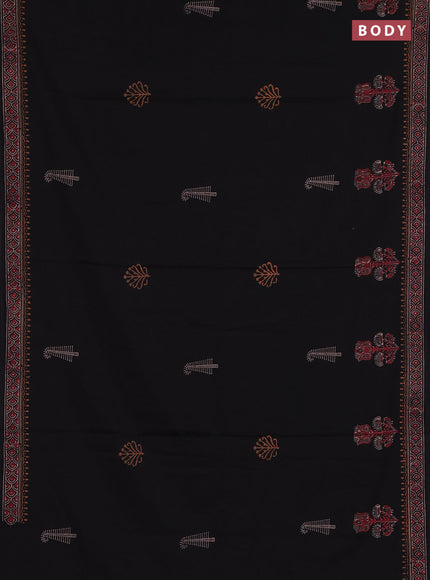 Cotton block printed saree black with butta prints and printed border