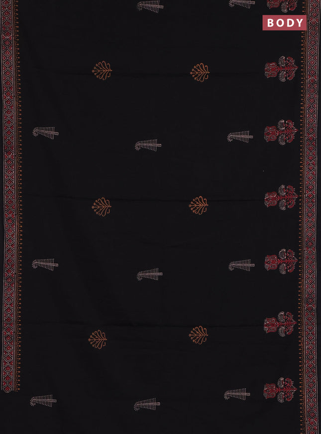 Cotton block printed saree black with butta prints and printed border