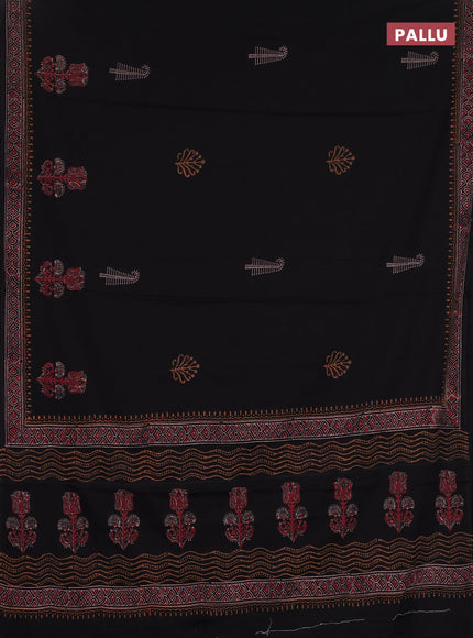 Cotton block printed saree black with butta prints and printed border