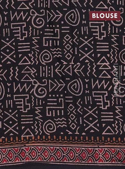 Cotton block printed saree black with butta prints and printed border