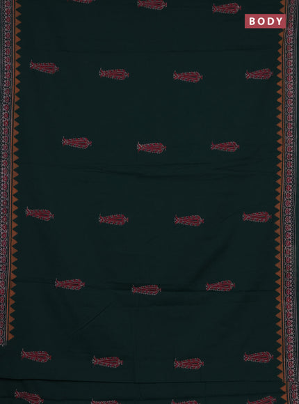 Cotton block printed saree bottle green with butta prints and printed border