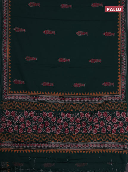Cotton block printed saree bottle green with butta prints and printed border