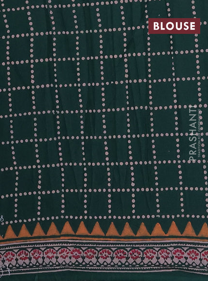 Cotton block printed saree bottle green with butta prints and printed border
