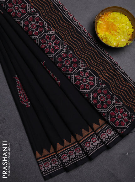 Cotton block printed saree black with butta prints and printed border