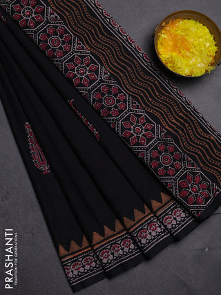 Cotton block printed saree black with butta prints and printed border