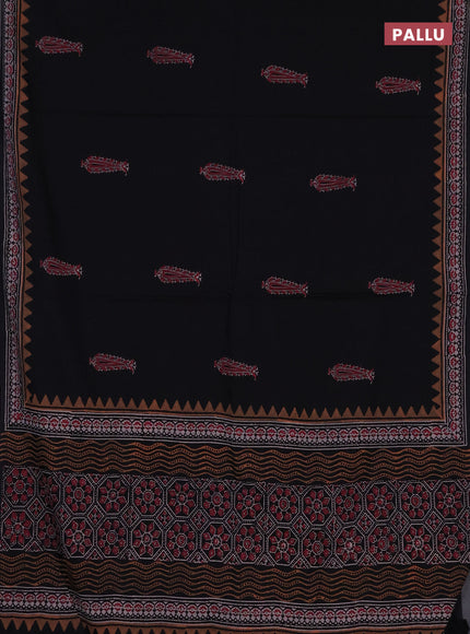 Cotton block printed saree black with butta prints and printed border
