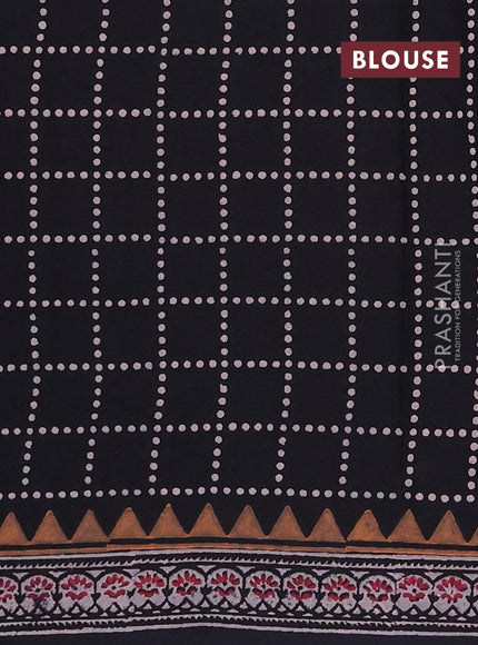 Cotton block printed saree black with butta prints and printed border
