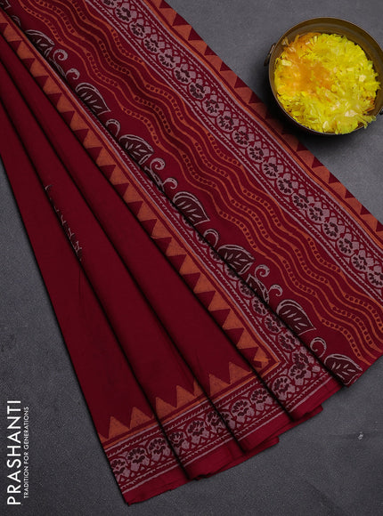 Cotton block printed saree maroon with butta prints and printed border