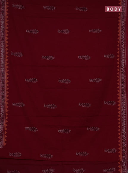 Cotton block printed saree maroon with butta prints and printed border