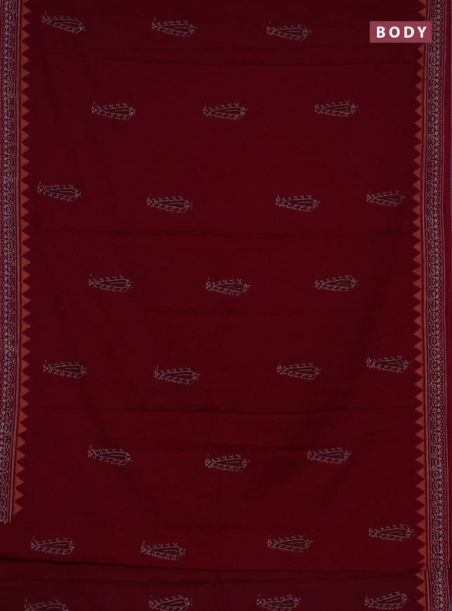 Cotton block printed saree maroon with butta prints and printed border