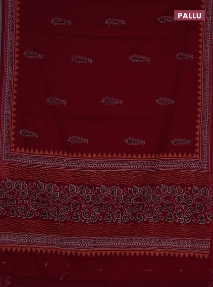 Cotton block printed saree maroon with butta prints and printed border