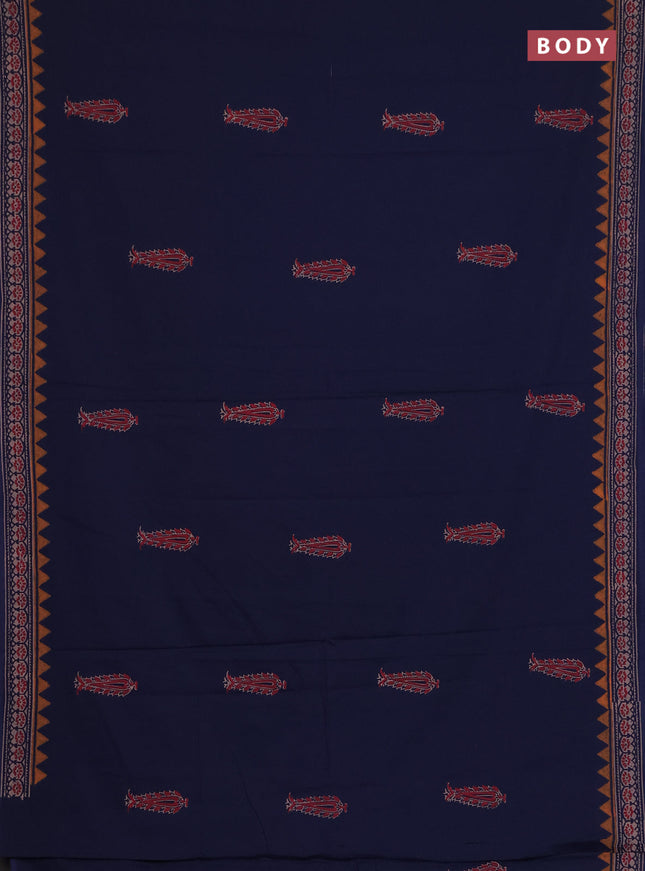 Cotton block printed saree navy blue with butta prints and printed border