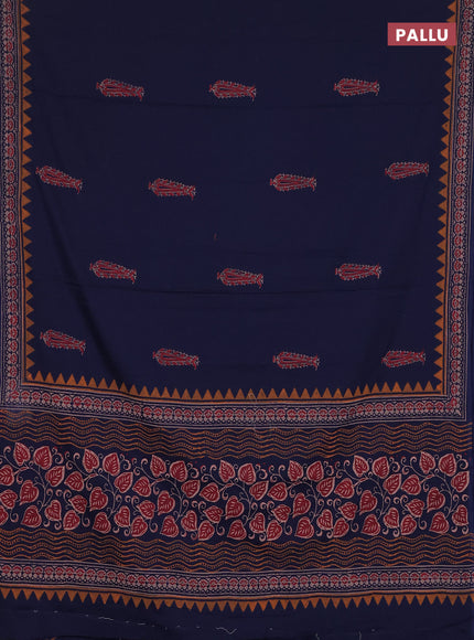 Cotton block printed saree navy blue with butta prints and printed border