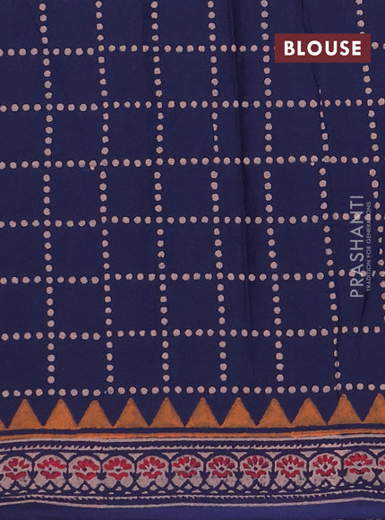 Cotton block printed saree navy blue with butta prints and printed border