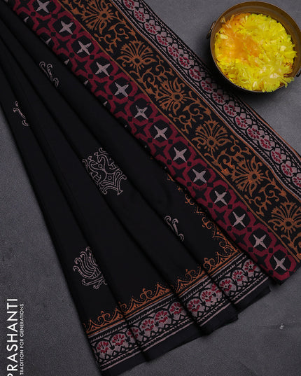 Cotton block printed saree black with butta prints and printed border