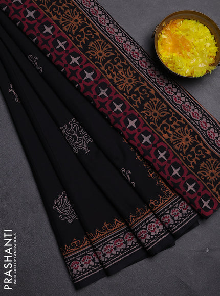Cotton block printed saree black with butta prints and printed border