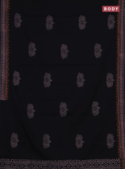 Cotton block printed saree black with butta prints and printed border
