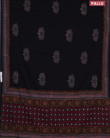 Cotton block printed saree black with butta prints and printed border