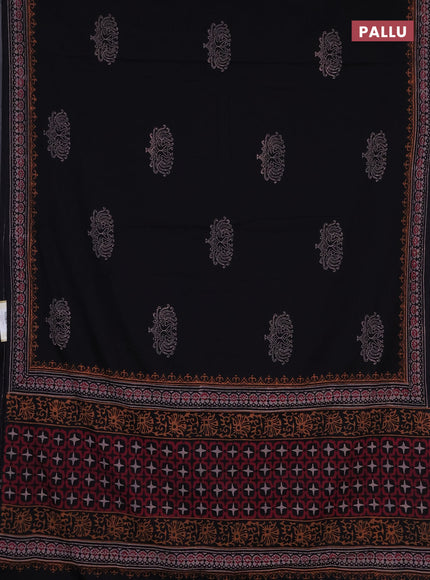 Cotton block printed saree black with butta prints and printed border