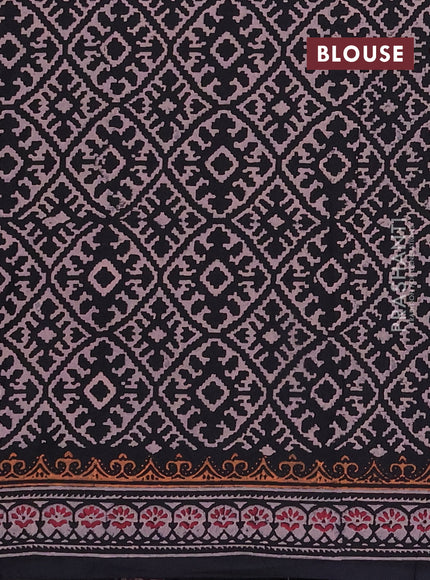 Cotton block printed saree black with butta prints and printed border