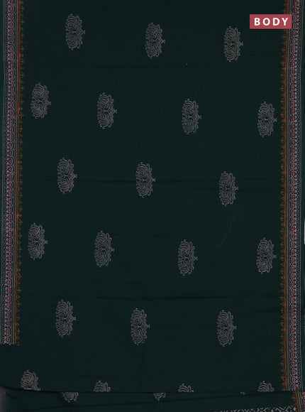 Cotton block printed saree bottle green with butta prints and printed border