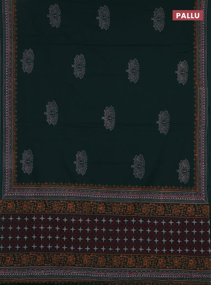 Cotton block printed saree bottle green with butta prints and printed border