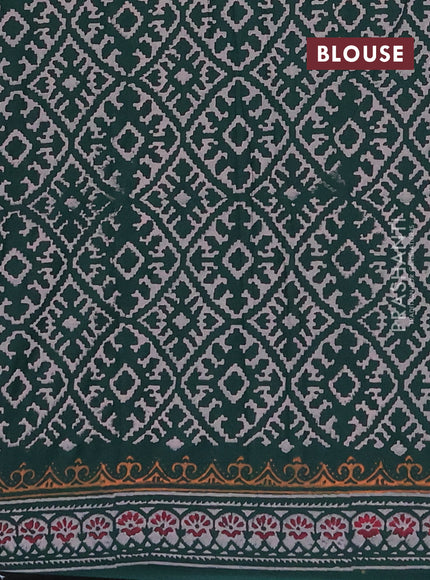 Cotton block printed saree bottle green with butta prints and printed border