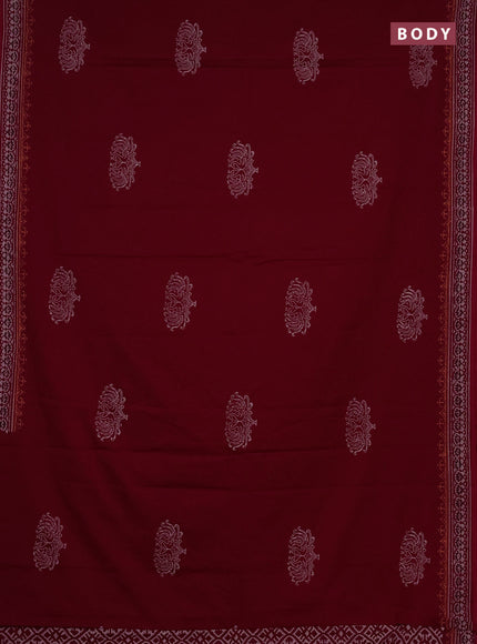 Cotton block printed saree maroon with butta prints and printed border