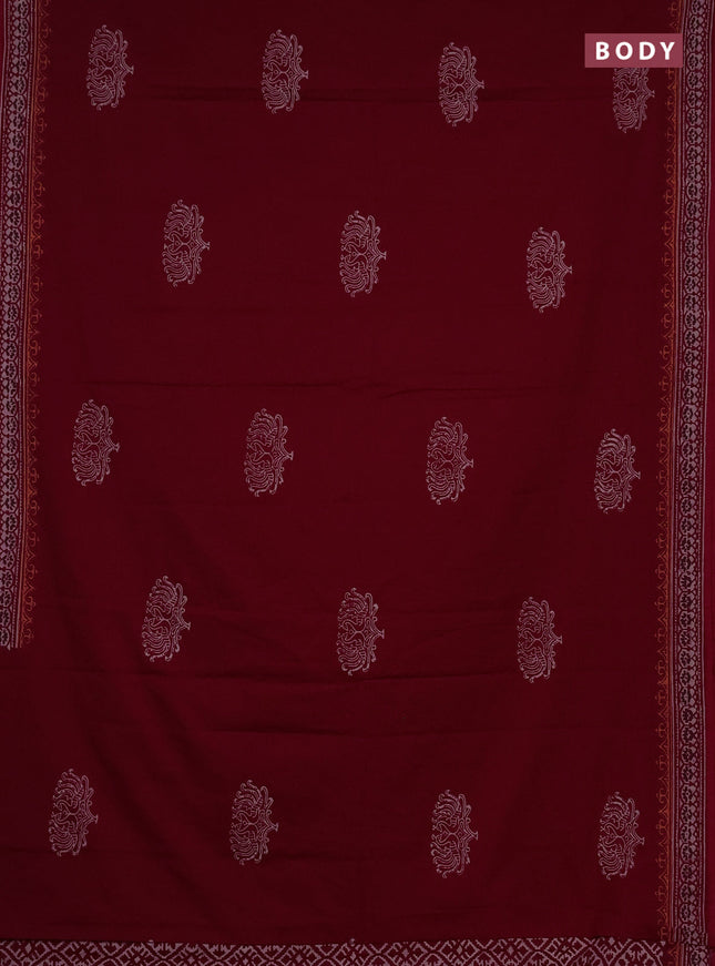 Cotton block printed saree maroon with butta prints and printed border