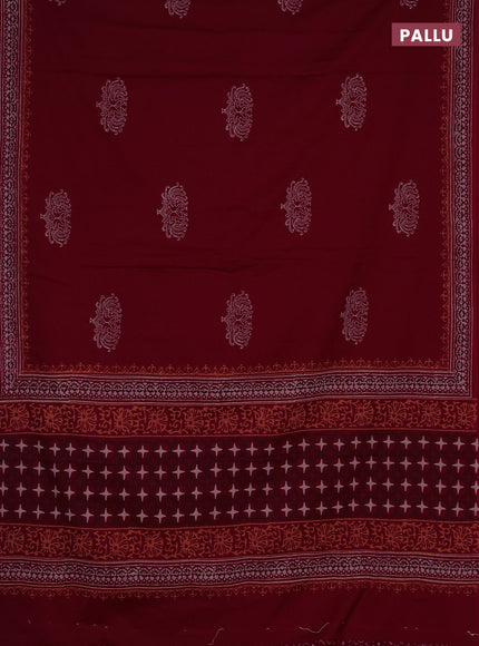 Cotton block printed saree maroon with butta prints and printed border