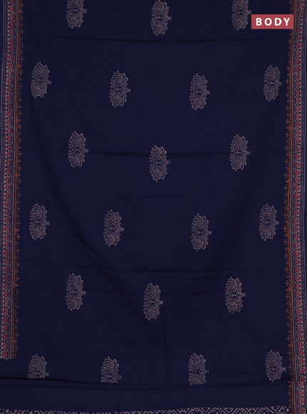 Cotton block printed saree navy blue with butta prints and printed border