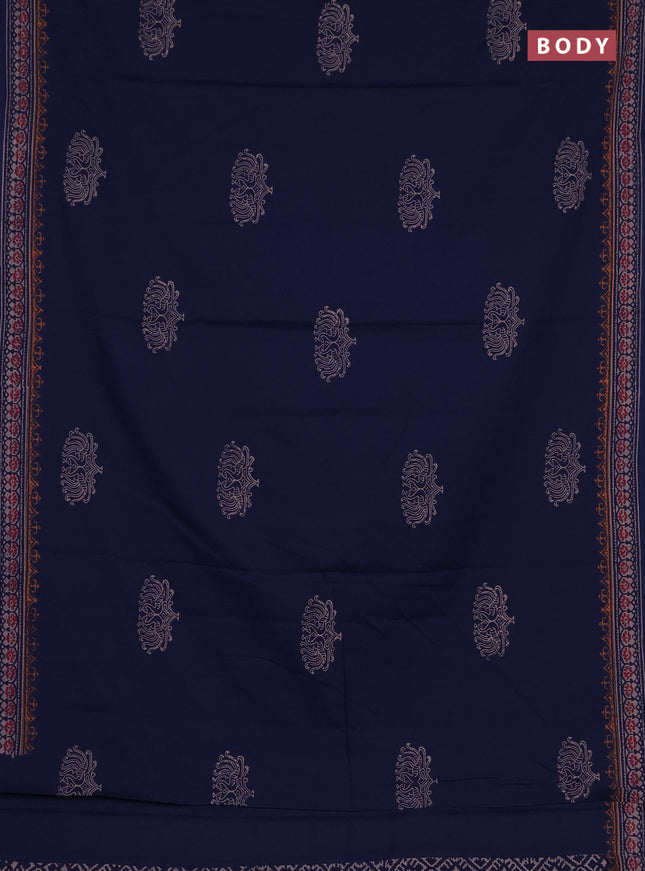 Cotton block printed saree navy blue with butta prints and printed border