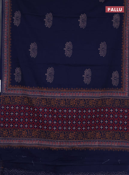 Cotton block printed saree navy blue with butta prints and printed border
