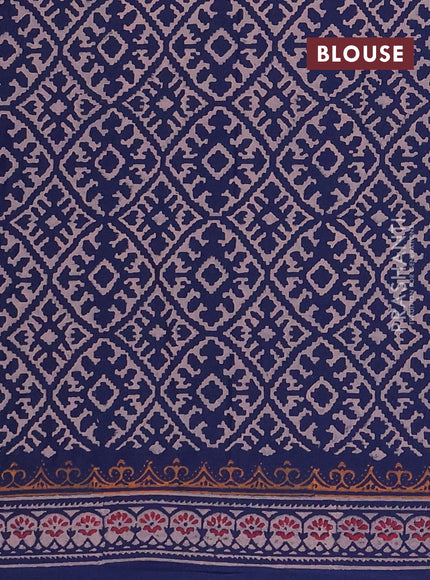 Cotton block printed saree navy blue with butta prints and printed border