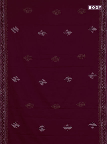 Cotton block printed saree maroon with geometric butta prints and printed border