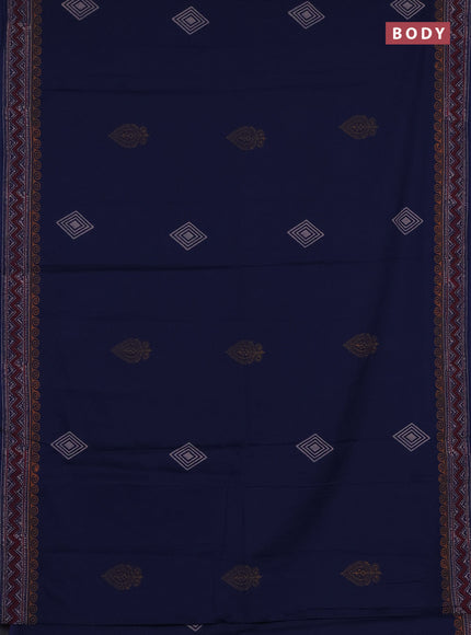Cotton block printed saree navy blue with geometric butta prints and printed border