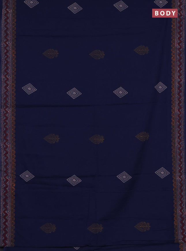 Cotton block printed saree navy blue with geometric butta prints and printed border