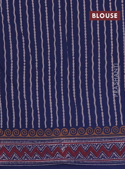 Cotton block printed saree navy blue with geometric butta prints and printed border