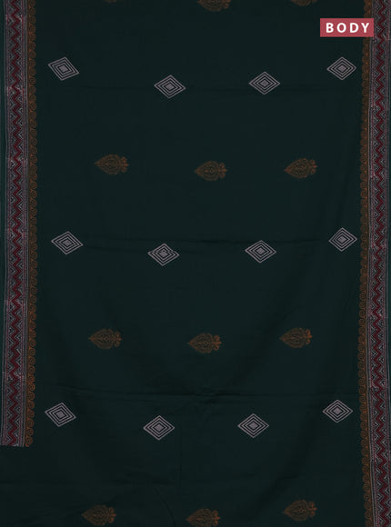 Cotton block printed saree bottle green with geometric butta prints and printed border