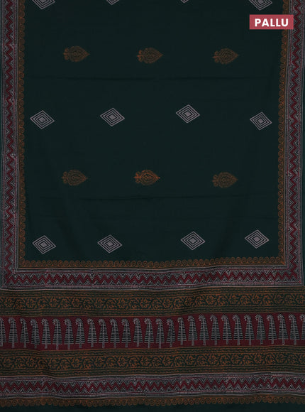 Cotton block printed saree bottle green with geometric butta prints and printed border