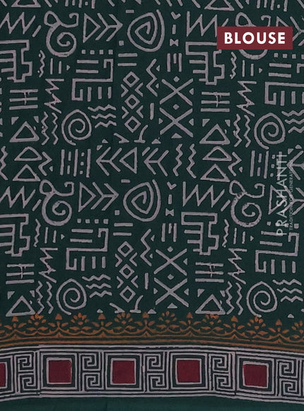 Cotton block printed saree bottle green with geometric butta prints and printed border