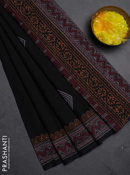 Cotton block printed saree black with geometric butta prints and printed border