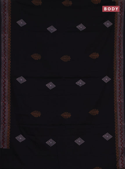 Cotton block printed saree black with geometric butta prints and printed border