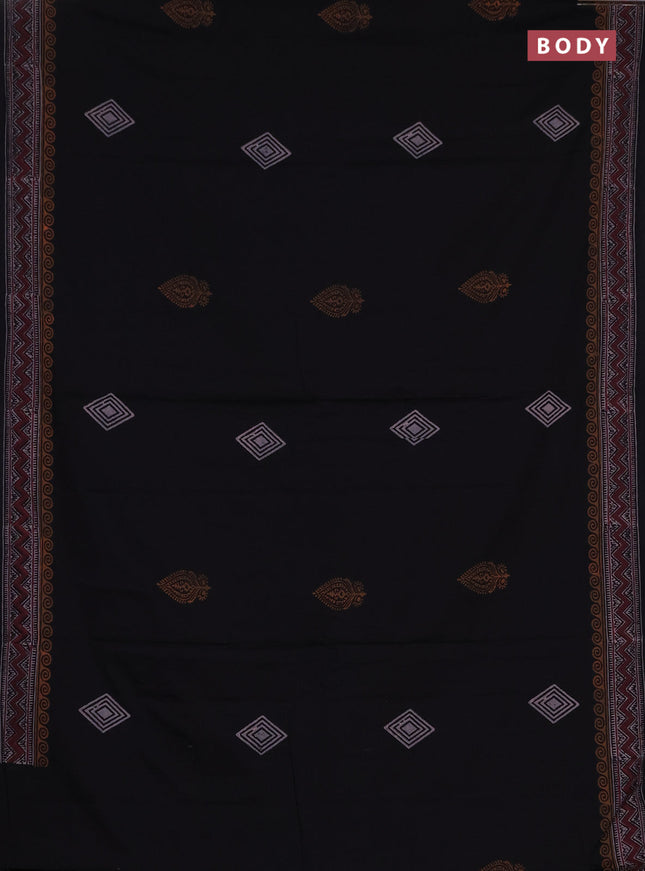 Cotton block printed saree black with geometric butta prints and printed border