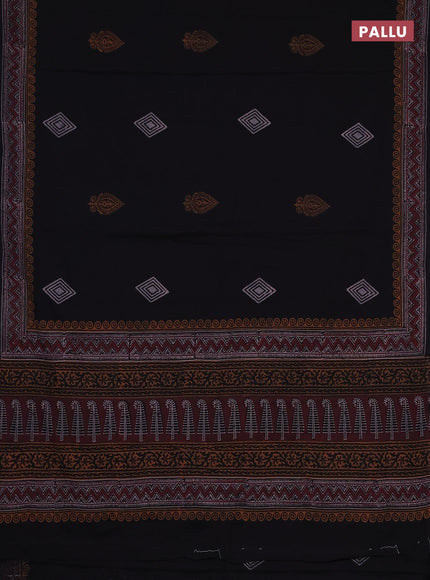 Cotton block printed saree black with geometric butta prints and printed border