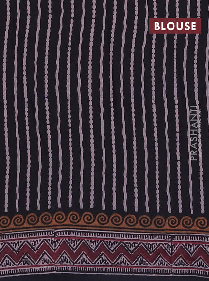 Cotton block printed saree black with geometric butta prints and printed border