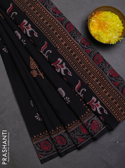 Cotton block printed saree black with butta prints and printed border