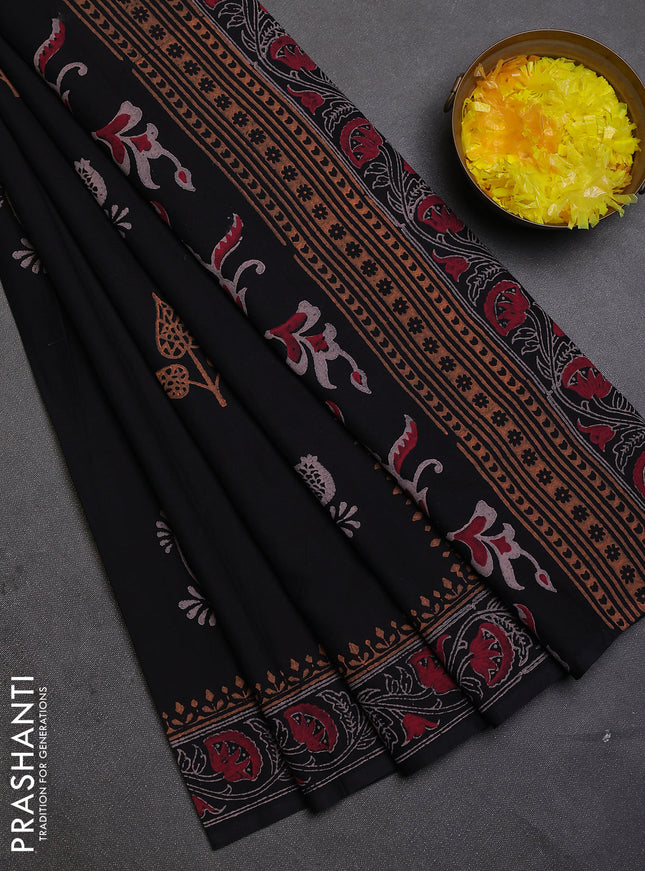 Cotton block printed saree black with butta prints and printed border