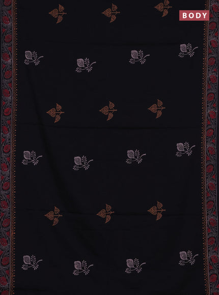 Cotton block printed saree black with butta prints and printed border