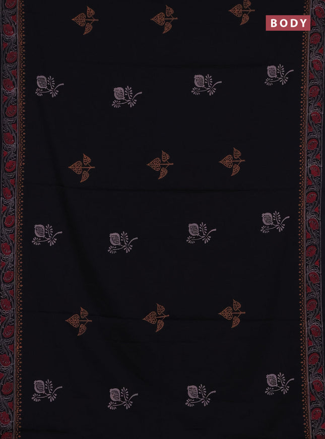 Cotton block printed saree black with butta prints and printed border